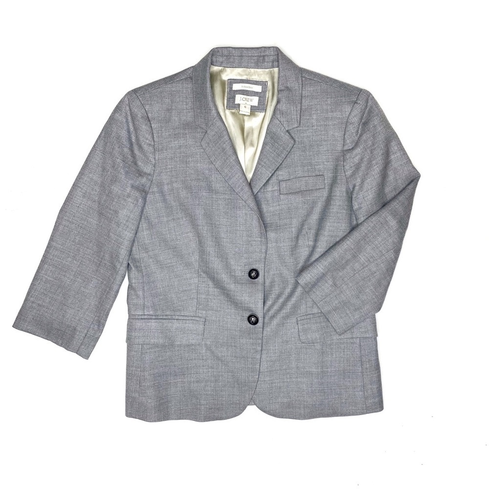 J Crew Schoolboy Blazer Gray Wool Blend Cropped Sleeve Career Preppy Size 6